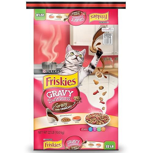 Purina Friskies Dry Cat Food Gravy Swirl'd With Flavors of Chicken, Salmon and Gravy - 22 lb. Bag - 22 Pound (Pack of 1)