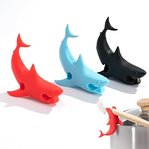 Li&Zhao Funny Silicone Spoon Rest - 3 PCS Shark Spoon Rest for Stove Top Utensil Rest Kitchen Spoon Holder for Stove Organizer Cooking Gifts Kitchen Gifts - Multicolor