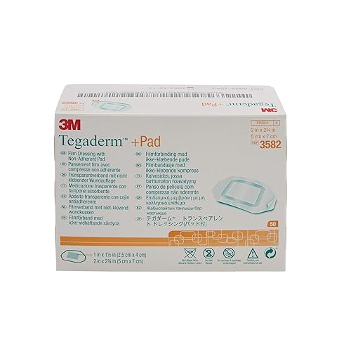 3M Tegaderm +Pad Film Dressing with Non-Adherent Pad, Sterile Dressing With Waerproof Bacterial Barrier and Absorbent Pad, 2" Square, Box of 50 - 50 Count (Pack of 1)