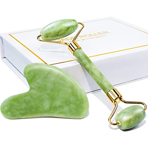 BAIMEI Jade Roller & Gua Sha Set Face Roller and Gua Sha Facial Tools for Skin Care Routine and Puffiness-Green - A-green
