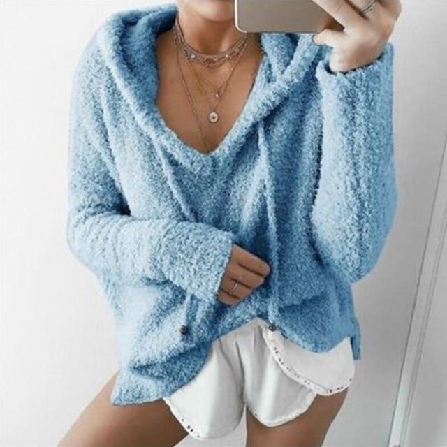 Oversized Fuzzy Hoodie - blue / L
