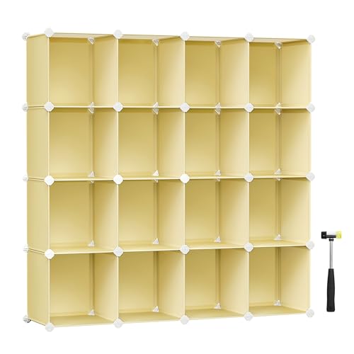 SONGMICS Cube Storage Organizer, Set of 16 Plastic Cubes, Book Shelf, Closet Organizers and Storage, Room Organization, Bedroom Living Room, 12.2 x 48.4 x 48.4 Inches, Goose Yellow ULPC442Y01 - Goose Yellow - 16Cubes