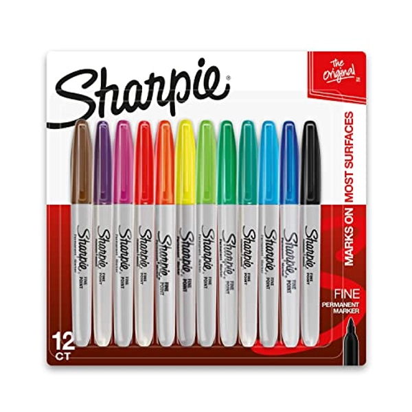 SHARPIE Permanent Markers, Fine Point, Assorted Colors, 12 Count