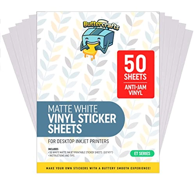 Printable Vinyl - Sticker Paper for Epson (50 Sheets, Matte Sticker Paper White, 8.5"x11") - Printable Sticker Paper for Inkjet Printer - Sticker Printer Paper for - Waterproof Sticker Paper