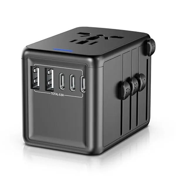 URJD Universal Travel Adapter Offers 5.8A 3X 3.0A USB-C Ports, 2X 2.4A USB-A Ports and Multi AC Outlet, All-in-One International Power Plug Adaptor Worldwide Charger for EU US UK AU 200+ Countries - 3 USB Type C + 2 USB Type A - Black
