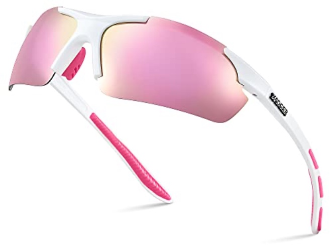 Xagger Polarized Wrap Around Sport Sunglasses for Men Women UV400 Baseball Softball Glasses - Matte White | Pink Mirror