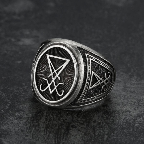 Sigil Of Lucifer Sterling Silver Ring - 925 Silver / 12