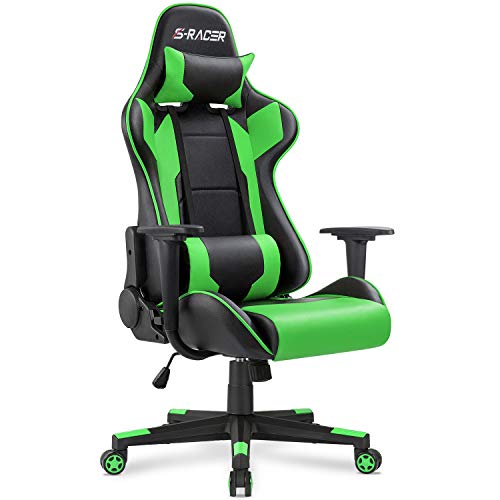 Homall Gaming Chair, Office Chair High Back Computer Chair Leather Desk Chair Racing Executive Ergonomic Adjustable Swivel Task Chair with Headrest and Lumbar Support (Green) - Green