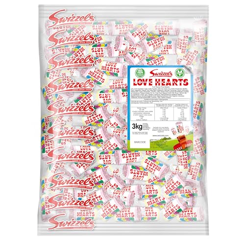 Swizzels Love Hearts Mini Rolls, Vegan Friendly Sweets- 3kg Bulk Bag - Hearts - Fruit flavoured fizzy sweets - 3 kg (Pack of 1)