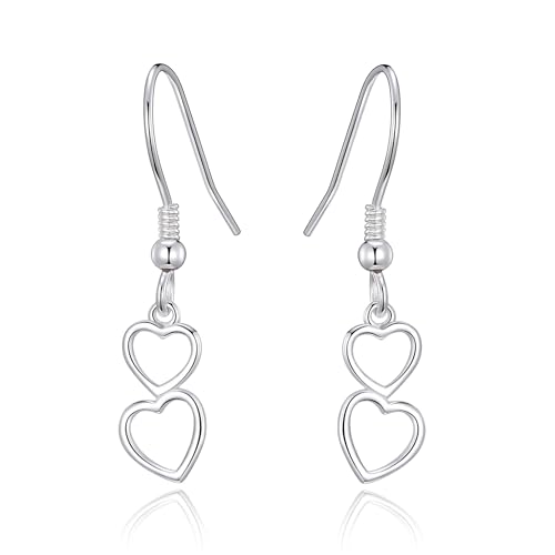 Philip Jones Sterling Silver Double Heart Drop Earrings