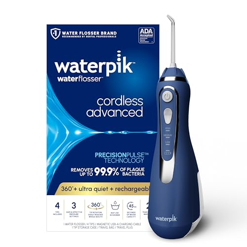 Waterpik Cordless Advanced 2.0 Water Flosser For Teeth, Gums, Braces, Dental Care With Travel Bag and 4 Tips, ADA Accepted, Rechargeable, Portable, and Waterproof, Blue WP-583, Packaging May Vary - Blue