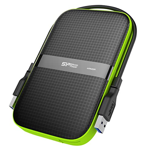 Silicon Power 4TB Rugged Portable External Hard Drive Armor A60, Shockproof USB 3.1 Gen 1 for PC, Mac, Xbox and PS4, Black - 4TB - Black-Green