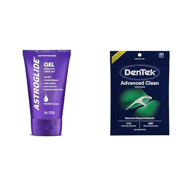 Astroglide Water Based Lube (4oz) and DenTek Triple Clean Floss Picks (150 Count) Personal Care Bundle