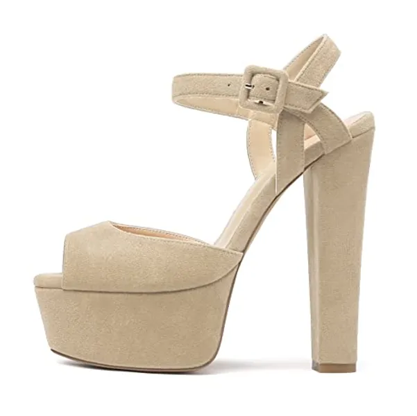 SAMMITOP Women's Open Toe Chunky Heel Ankle Strap Sandals Platform High Heel Shoes