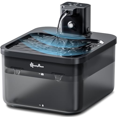 DownyPaws Katzenbrunnen Kabellos, Batteriebetriebener Trinkbrunnen für Katze mit Bewegungsmelder, 2.5L Katzentrinkbrunnen Leise Ohne Strom, Automatisch Wasserspender Katzen, Schwarz - ABS-Schwarz