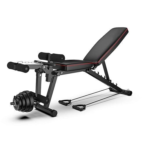GJXJY Hantelbank Klappbar mit Beincurler, Multifunktion Training Fitness Bank, Verstellbar klappbar Bankdrücken Weight Bench Schrägbank, Sit-ups Bank für Bauchtraining