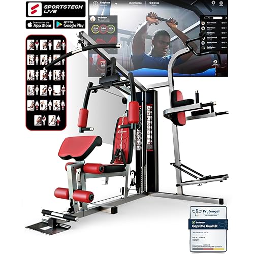 Kraftstation HGX100/HGX200/HGX300, bis zu 80kg, Deutsche Qualitätsmarke, Bodybuilding Sportstech Multifunktions-Homegym mit Stepper und Powertower oder Beinpresse, Fitnessstation für Zuhause, Multigym - HGX200
