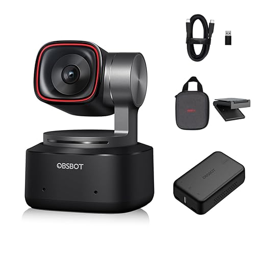 OBSBOT Tiny 2 AI-Powered PTZ 4K Webcam 1/1.5" CMOS 4X Faster Focusing USB 3.0 10x Faster Data Transmission Voice Control, W UVC to HDMI Adapter