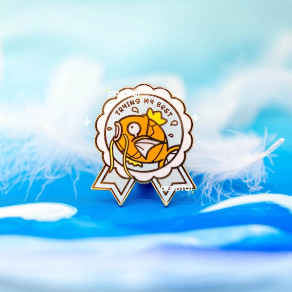 Cute Magikarp Enamel Pin / Kawaii Magikarp Pokemon Pin / Funny Magikarp Gyrados Pin / Affirmation Mental Health Pins / Trying My Best Pin