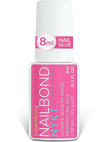 Super Strong Nail Glue for Press On Nails, Nail Tips & Acrylic Nails (8ml) NYK1 Nail Bond Brush On Nail Glue for Press Ons, Long Lasting Nail Glue for Acrylic Nails Fake Nails Tips Nail Glue