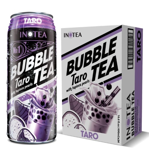 Bubble Tea Inotea Brown Sugar Bubble Tea Drink. Ready to Drink in a Can. Black Milk Tea with Boba 16.6 oz Can(Pack of 24) (Taro) - Taro