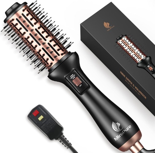 Hair Dryer Brush, MiroPure Hot Air Brush, 4 in 1 Blow Dryer Brush for Women, One-Step Hair Dryer & Volumizer Brush with Leakage Protector, Blow Dryer Curling Brush, Upgraded Version Round Design - Rose Gold
