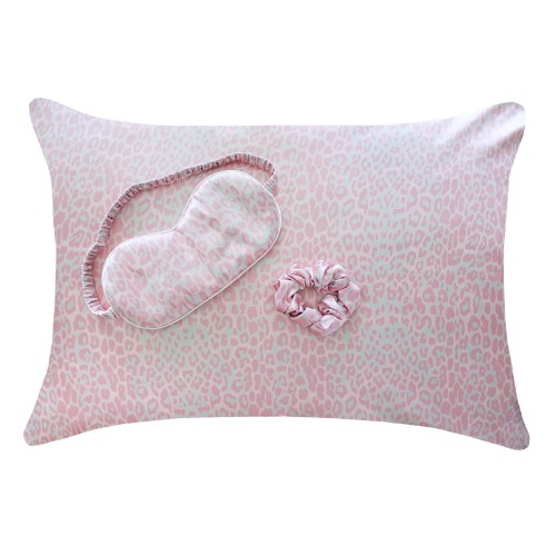 Satin Pillowcase Sleep Set - Pink Leopard