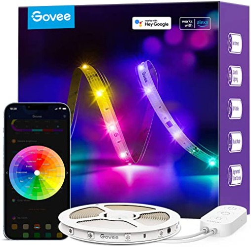 Govee RGBIC Ruban LED 5m, Bande LED WiFi Bluetooth Multicolore, Contrôlé par APP et Contrôle Segmenté Intelligente Sélection des Couleurs, Sync avec Rythme de Musique pour Maison Chambre Fête Cuisine - 5m