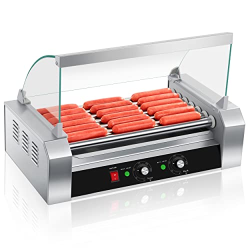 SYBO Hot Dog Roller, 18 Hot Dog 7 Roller Grill Cooker Machine with Detachable Glass Cover, 1000-Watts, OT-R3-8