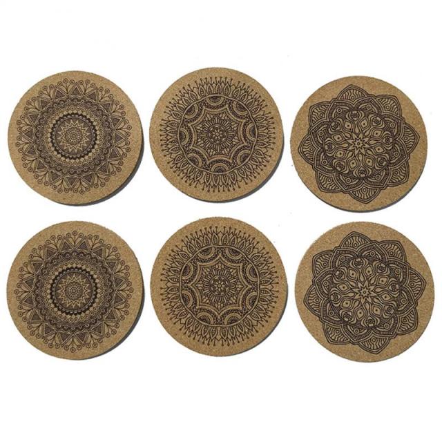Mandala Design Round Wooden Coaster Set