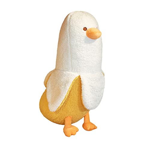 shownicer Plüschtier Banane Ente Stofftier, Kawaii Ente Plüsch, Banane Kuscheltier, Plüschkissen, Weiches Spielzeug, Wurfkissen Schmusetier, Geschenk Gefüllt für Kinder Mädchen Jungen - Weiß - 50cm