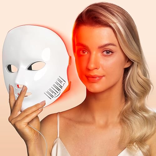 NEWKEY FDA Cleared LED Face Mask Light Therapy,Red Light Therapy for Face Wrinkle Blue Light Therapy Mask for Face Acne,150LEDs,10 Min Auto Shut off, Wired