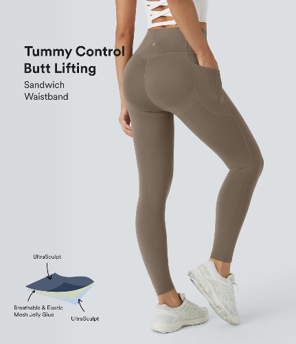 SoCinched High Waisted Butt Lifting Tummy Control Side Pocket Shaping Workout UltraSculpt Leggings