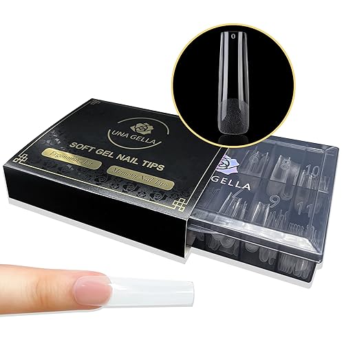 UNA GELLA Extra Long Tapered Sqaure Nail Tips, Pre-buffed 240Pcs Square Gel Tips No C Curve XXL Long Square Gel Nail Tips Full Cover Straight Nail Tips for Nails Extension Home DIY Salon 12 Sizes - Full Square XXL