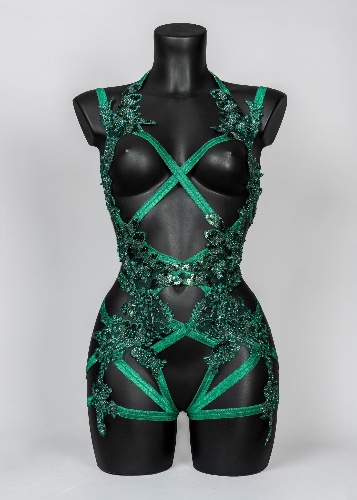 POISON IVY - Green Sequin Lace bodycage | UK 4-6/US 0-2