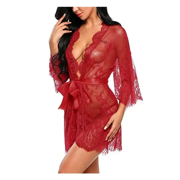
                            Avidlove Women's Lace Kimono Robe Babydoll Lingerie Mesh Nightgown S-4XL
                        