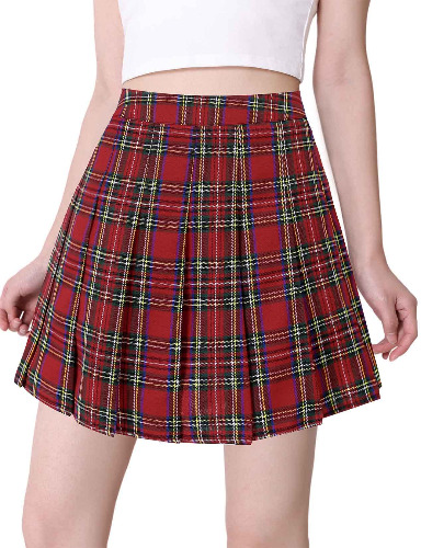 Hoerev Girls’ High Waist Folded School Skirt 
