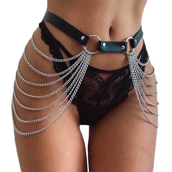 Victray Punk Black Waist Chain Belt Leather Layered Belly Body Chains Rave Body Jewelry Accessories for Women and Girls