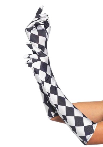 Satin Harlequin Elbow Length Gloves - Black/White / One Size