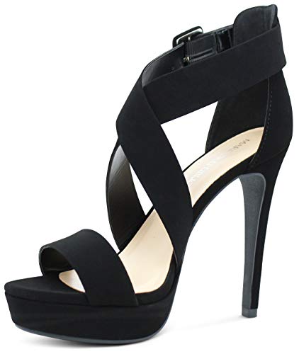 MARCOREPUBLIC Saigon Women's High Platform Ankle Strap High Heels Stiletto Dress Sandals - 8.5 - Black Nubuck