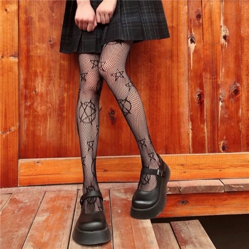 Fishnet Tights with Pentagram Design