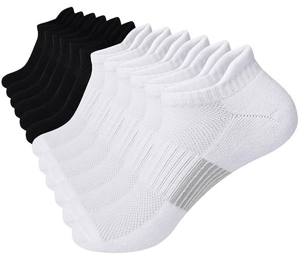 ILovDaisy Ankle Trainer Socks for Men Women, Cushioned Running Sports Socks Mens Cotton Athletic Socks Anti-Blister Low Cut Breathable Walking Socks 6 Pairs - 6-8 - 3 Black 3 White