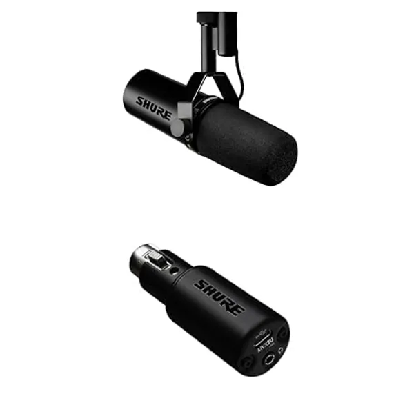 Shure SM7dB Dynamic Vocal Microphone w/Built-in Preamp for Streaming, Podcast, & Recording MVX2U XLR-to-USB Digital Interface with Headphone Jack, Integrated Pre-amp with 60dB Gain Control
