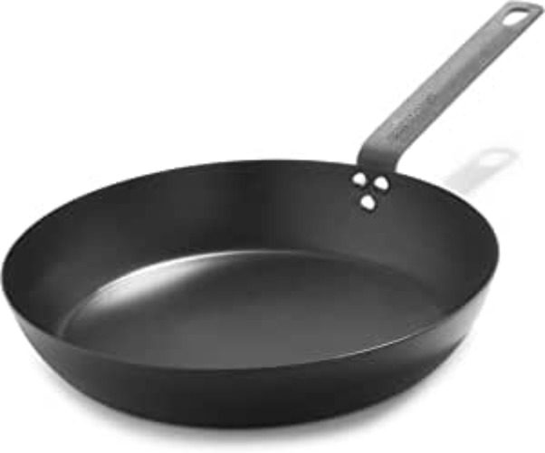 Merten & Storck Pre-Seasoned Carbon Steel Induction 12" Frying Pan Skillet, Oven Safe, Black - 12" Frying Pan Skillet Steel Handle Steel Handle