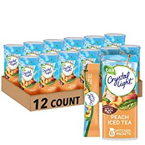 Crystal Light Peach Iced Tea Artificially Flavored Powdered Drink Mix, 72 ct Pack, 12 Canisters of 6 Pitcher Packets - Pitcher Packets