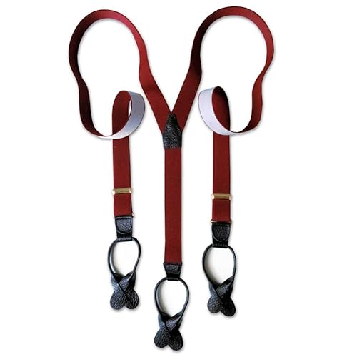 Albert Thurston Button Braces Wine with Black Leather/Brass Fittings