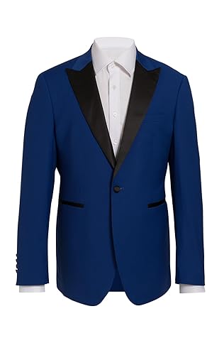 Dobell Mens Bright Blue Tuxedo Dinner Jacket Regular Fit Peak Lapel - 50