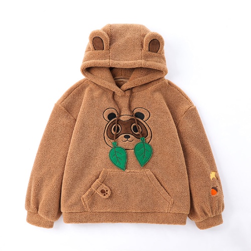 Leaf Tanuki Fuzzy Hoodie with Japanese Racoon Ears | M