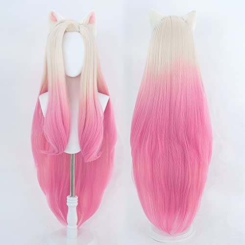 FALAMKA Long Pink Ombre Wig with 2 Headwear for Women Game Cosplay Costume Halloween
