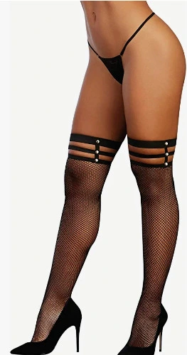 Amazon.com: Dreamgirl Women's Fishnet Thigh High Stockings with Strappy Elastic Top, Black, One Size: Clothing, Shoes & Jewelry